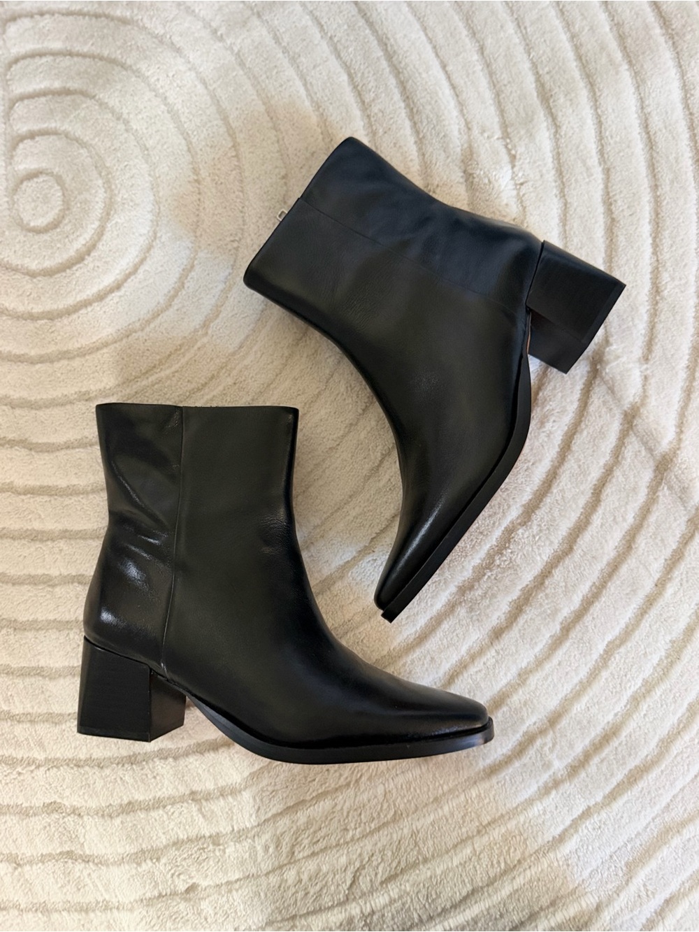 Women's Black Leather Block Heel Ankle Boots